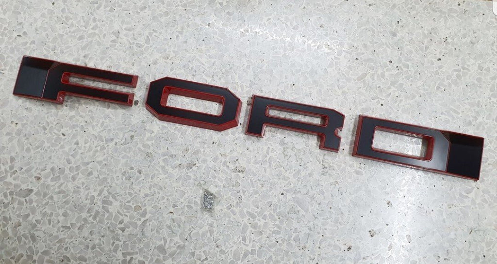 FORD RANGER 
GRILL LETTERS
   'F-O-R-D'
RED/BLACK  LETTERS