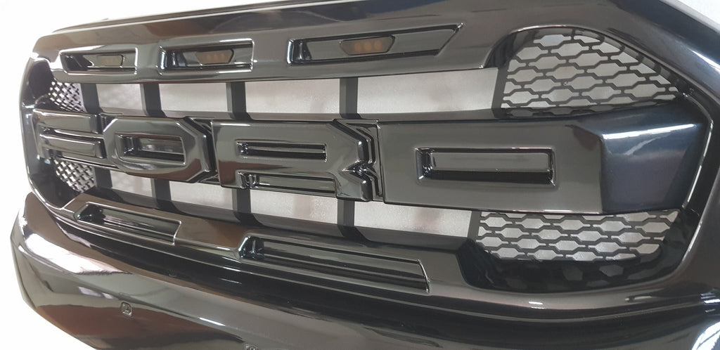 FORD RANGER 2015-2020 ALSO 2020-2021 FULL GLOSS GRILL V2 WHITE OR AMBER LEDS