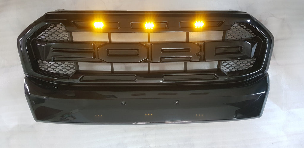 FORD RANGER 2015-2020 ALSO 2020-2021 FULL GLOSS GRILL V2 WHITE OR AMBER LEDS