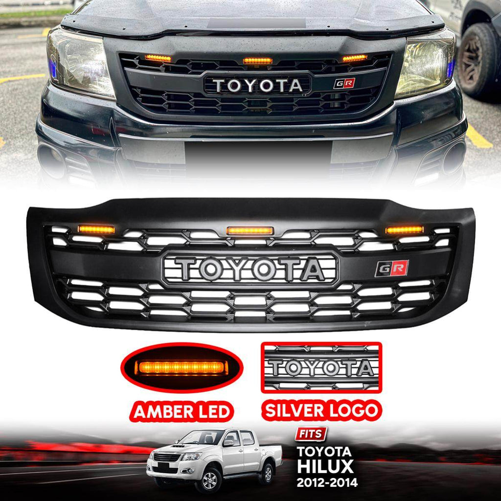 TOYOTA HILUX  FULL GRILL 2012-2014 MK7 SILVER LOGO AMBER LED'S